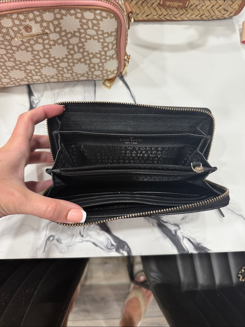 kate spade Black Saffiano Zip Around Wallet with Gold Plaque - Picture 2 of 3